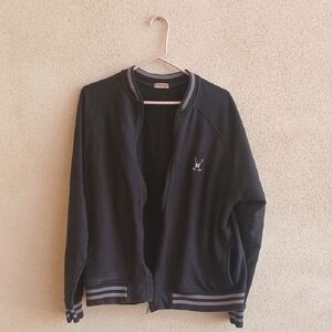 Black Bomber Jacket with Ribbed Trim